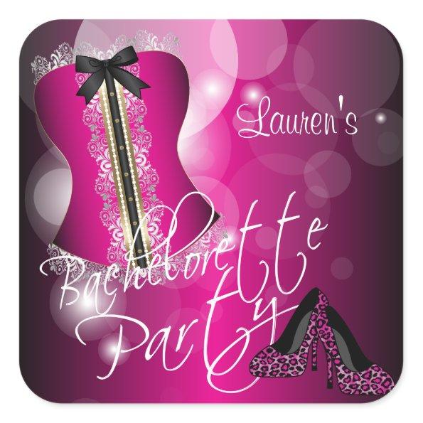 Lingerie Corset Bachelorette | Hot Pink Square Sticker