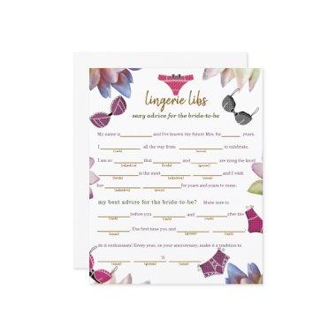 Lingerie Libs (advice to bride) Game Paper Sheet