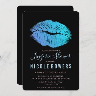 Lingerie Shower Blue Lips Invitations