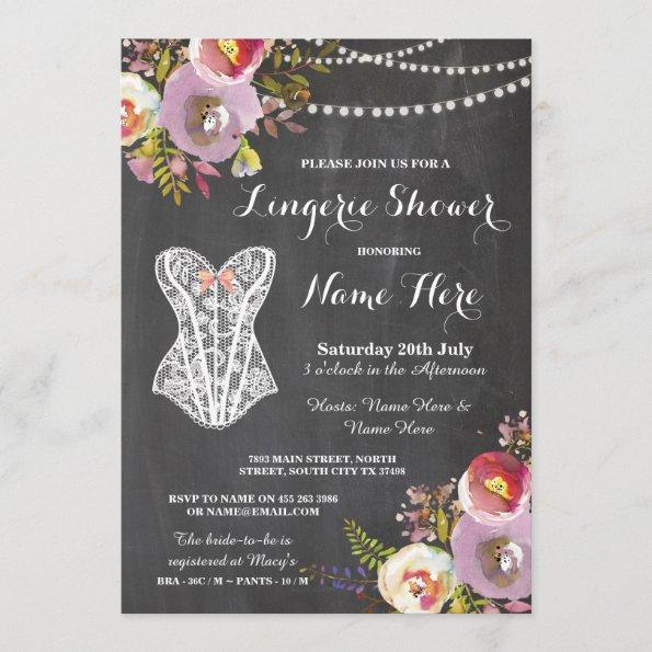 Lingerie Shower Bridal Party Chalk Floral Invite