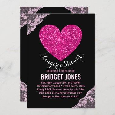 Lingerie Shower Bridal Party Pink Heart Lace Invitations