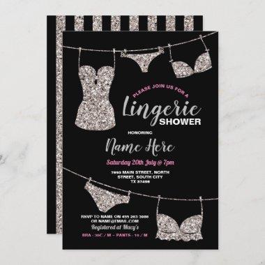 Lingerie Shower Bridal Party Silver Glitter Pink Invitations