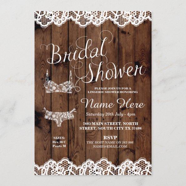 Lingerie Shower Bridal Party Wood Bow Lace Invite