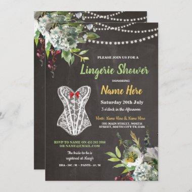 Lingerie Shower Chalk Corset Flowers Invite