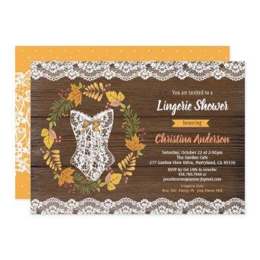 Lingerie shower Invitations autumn fall wreath