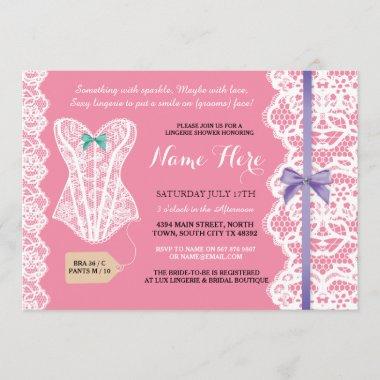 Lingerie Shower Invitations Pink Bridal Party Lace