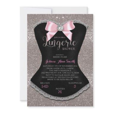 Lingerie shower Invitations silver back