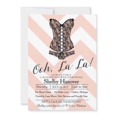 Lingerie Shower, ooh la | pink chevron black lace