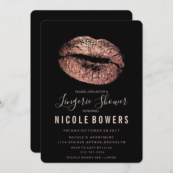 Lingerie Shower Rose Gold Lips Invitations