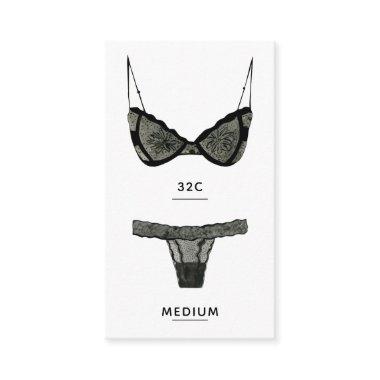 Lingerie Size Insert Card