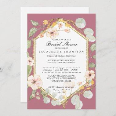 Lingerie Wedding Shower Berry Pink Rose Watercolor Invitations