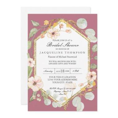 Lingerie Wedding Shower Berry Pink Rose Watercolor Invitations