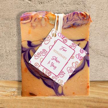 Linked Orange Pink Hearts Pattern Over White Party Favor Tags