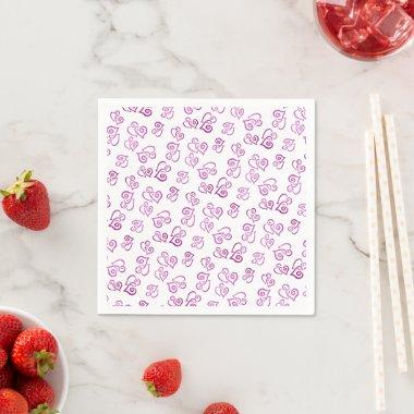 Linked Pink Hearts Pattern Over White Party Napkins