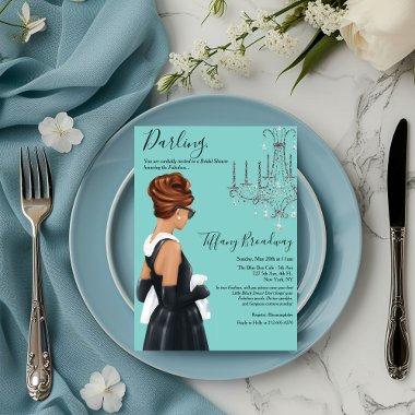 Little Black Dress Blue Glam Bridal Shower Invitations