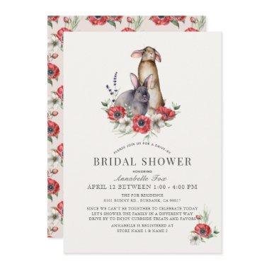 Little Bunny Red Anemone Drive-by Bridal Shower Invitations