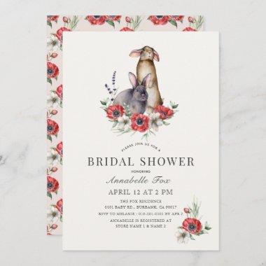 Little Bunny Red Anemone Floral Bridal Shower Invitations