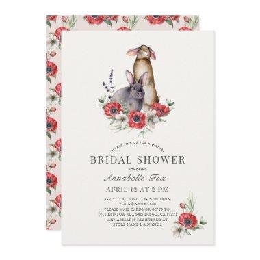 Little Bunny Red Anemone Virtual Bridal Shower Invitations