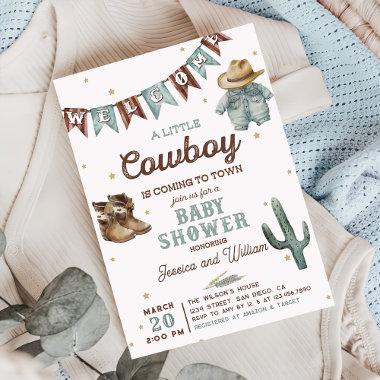 Little Cowboy Wild West Boy Baby Shower Invitations