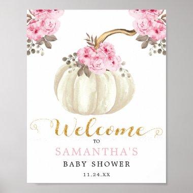 Little White Pumpkin Pink Floral Baby Shower Poster