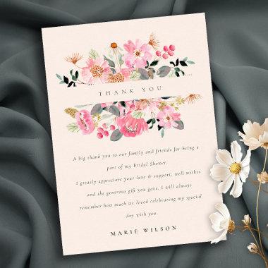 Lively Blush Pink Watercolor Floral Bridal Shower Thank You Invitations