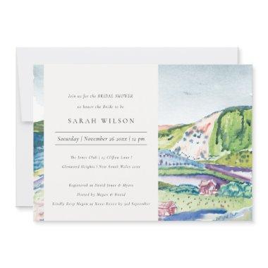 Lively Mountain Scape Blush Bridal Shower Invite