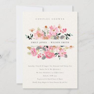 Lively Pink Watercolor Flora Couples Shower Invite