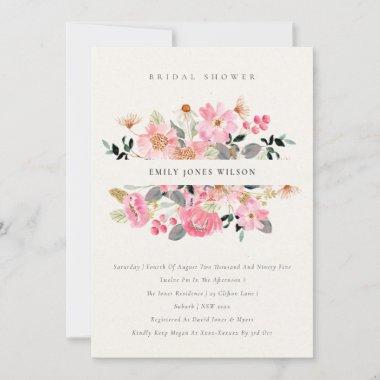 Lively Pink Watercolor Floral Bridal Shower Invite