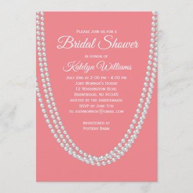 Living Coral and Pearls Bridal Shower Invitations