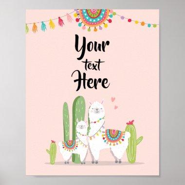 Llama Fiesta Baby Shower Custom Table Sign