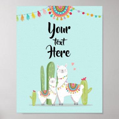 Llama Fiesta Baby Shower Custom Table Sign
