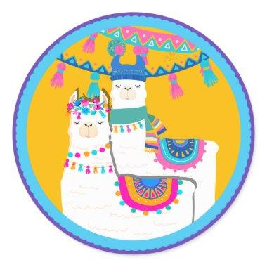 Llama Purple Blue Yellow Colorful Birthday Party Classic Round Sticker