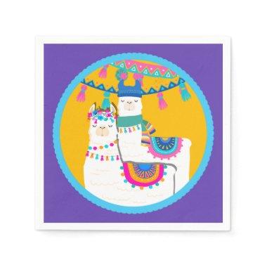 Llama Purple Blue Yellow Colorful Birthday Party Napkins