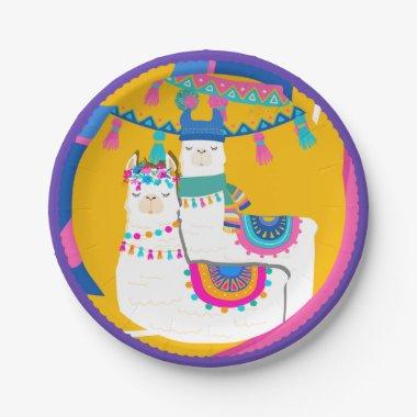 Llama Purple Blue Yellow Colorful Birthday Party Paper Plates