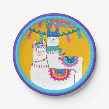 Llama Purple Blue Yellow Colorful Birthday Party Paper Plates