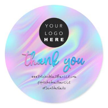 Logo Company Name Thank You Holograph Abstract Classic Round Sticker
