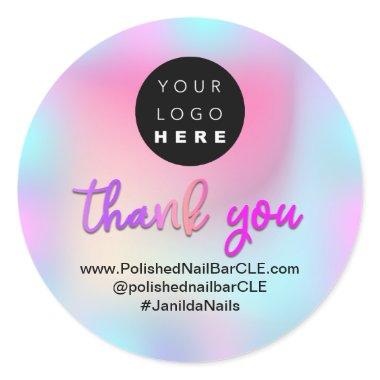 Logo Company Name Thank You Holograph Frame Unique Classic Round Sticker