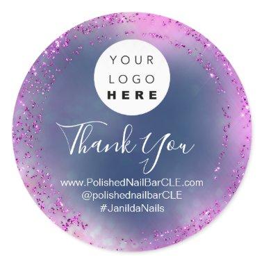 Logo Company Name Thank You Pink Glitter Spark Classic Round Sticker