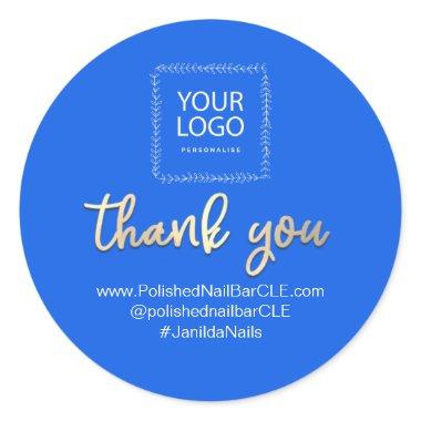 Logo Company Name Thank You Shopping Gold Blue Classic Round Sticker
