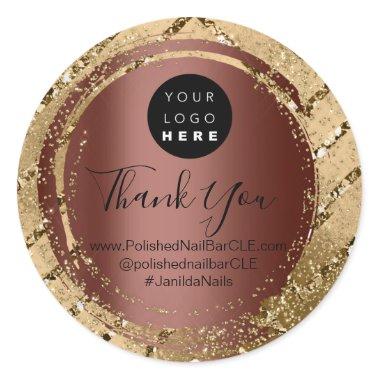 Logo Company Name Thank You Shopping Gold Coffee Classic Round Sticker