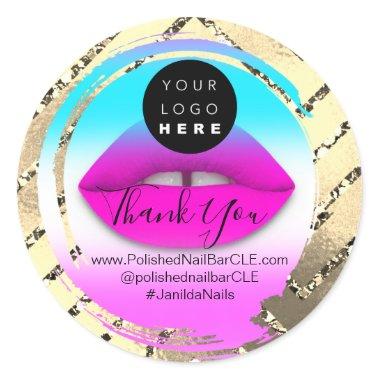 Logo Company Name Thank You Shopping Gold Pink Lip Classic Round Sticker