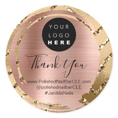 Logo Company Name Thank You Shopping Gold Rose Classic Round Sticker