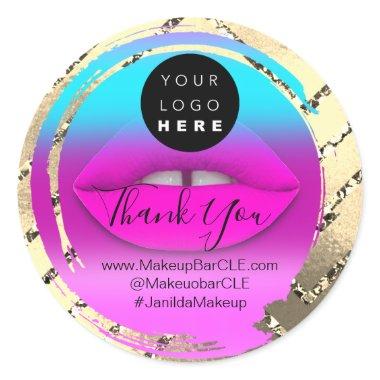 Logo Company Name Thank You Shopping Pink Kiss lIp Classic Round Sticker