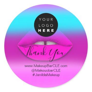 Logo Company Name Thank You Shopping Pink Ombre Classic Round Sticker