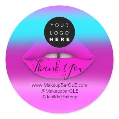 Logo Company Name Thank You Shopping Pink Ombre Classic Round Sticker