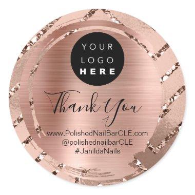 Logo Company Name Thank You Shopping Rose Gold Classic Round Sticker