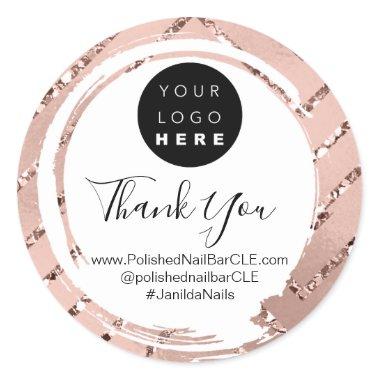 Logo Company Name Thank You Shopping Rose Pink Classic Round Sticker