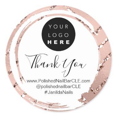 Logo Company Name Thank You Shopping Rose Pink Classic Round Sticker