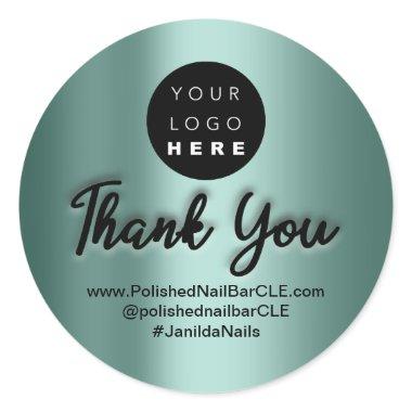 Logo Company Name Thank You Shopping Teal Black Classic Round Sticker