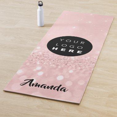 Logo Name Pink Rose Glitter Girly Gift Idea Yoga Mat